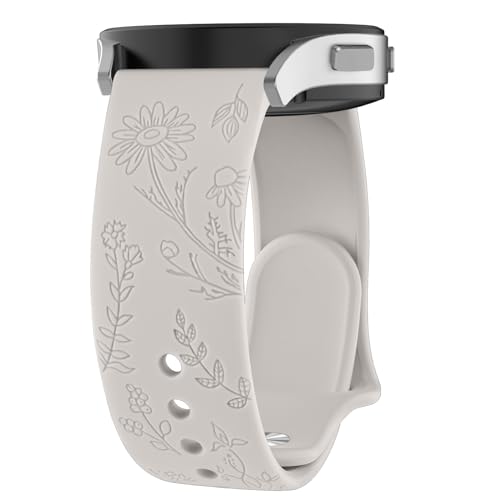 ZGCE Floral Gravierte Armband für Samsung Galaxy Watch 6 Armband 40mm 44mm / Galaxy Watch 6 Classic Armbänder 43mm 47mm, 20mm Schön Silikon Uhrenarmband Sport Ersatzband für Damen, Sternenlicht von ZGCE