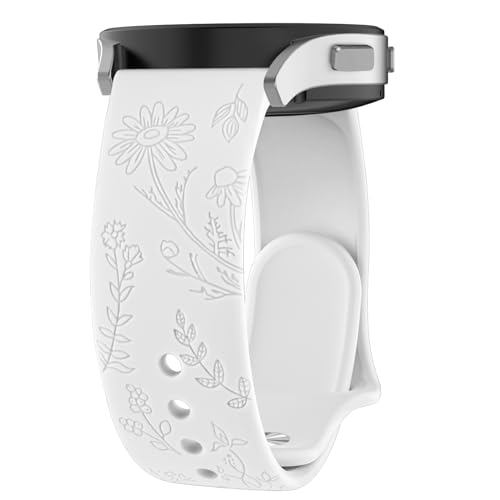 ZGCE Floral Gravierte Armband für Samsung Galaxy Watch 6 Armband 40mm 44mm / Galaxy Watch 6 Classic Armbänder 43mm 47mm, 20mm Schön Silikon Uhrenarmband Sport Ersatzband für Damen, Weiß von ZGCE