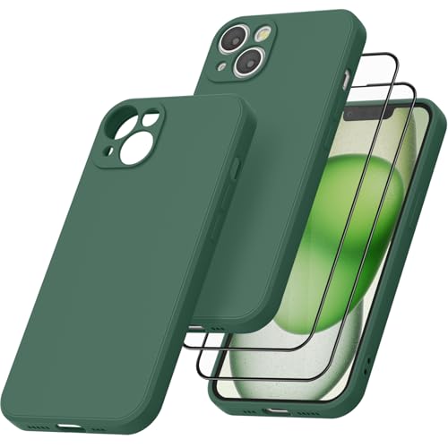 ZGCE Hülle für iPhone 15 Handyhülle mit 2 Stück Gehärtetem Glas Schutzfolie, Hochwertige Silikon Schutzhülle, Kratzfest Stoßfest Fallschutz, Passgenau Dünn Matt Cases für iPhone 15 6.1", Dunkelgrün ZGCE Hülle für iPhone 15 Handyhülle mit 2 Stück Gehärtetem Glas Schutzfolie, Hochwertige Silikon Schutzhülle, Kratzfest Stoßfest Fallschutz, Passgenau Dünn Matt Cases für iPhone 15 6.1", Dunkelgrün von ZGCE