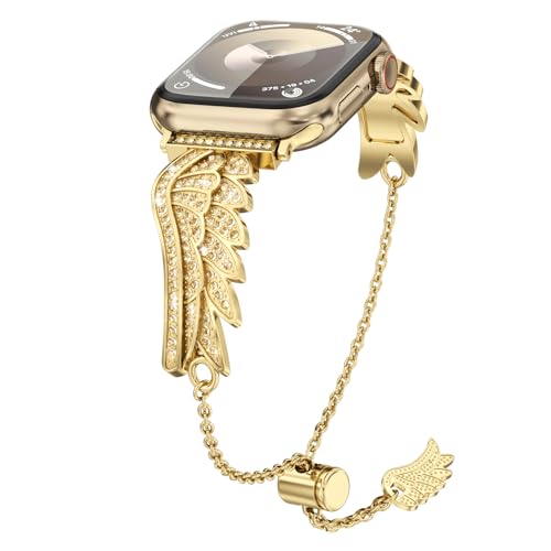 ZGCE für Apple Watch Armband 41mm 40mm 38mm 45mm 44mm 42mm 49mm Damen, Flügel Diamant Uhrenarmband Schnellverschluss Ersatzarmbänder für Apple Watch Series SE Ultra 9 8 7 6 5 4 3 2 1, Gold von ZGCE
