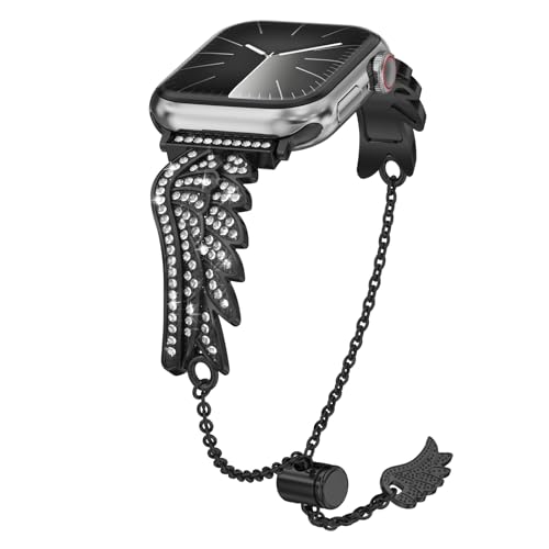 ZGCE für Apple Watch Armband 41mm 40mm 38mm 45mm 44mm 42mm 49mm Damen, Flügel Diamant Uhrenarmband Schnellverschluss Ersatzarmbänder für Apple Watch Series SE Ultra 9 8 7 6 5 4 3 2 1, Schwarz von ZGCE
