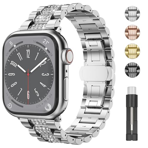 ZGCE für Apple Watch Armband 41mm 40mm 38mm 45mm 44mm 42mm 49mm Damen Herren, Edelstahl Metall Armbänder Funkelndes Diamant Schnellverschluss Ersatzarmband für iWatch Series 9 8 7 6 5 4 SE 3 2 1 Ultra von ZGCE