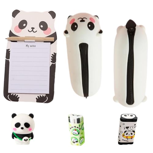 Cute Cartoon Pandas Radiergummi Niedliche ＆ Tier Silikon Federmäppchen Bleistiftspitzer Mini, Panda Motiv Magnetischer Notizblock, Panda Stationery Set, Kawaii Panda-Federmäppchen von ZGCXRTO