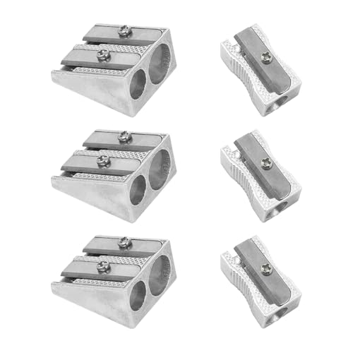 ZGDEIWGF 6 Stück Bleistiftspitzer, Silber, Aluminiumlegierung, Tragbar, Doppelloch-Design, Schul- und Bürogebrauch von ZGDEIWGF