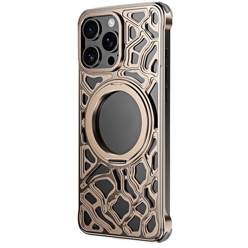ZGFOZJGC Hülle für iPhone 16 Pro Max/16 Pro/16 Plus/16, magnetische Handyhülle aus Aluminiumlegierung mit drehbarer Halterung und Wärmeableitungsabdeckung (Gold, 16Pro) von ZGFOZJGC