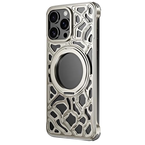 ZGFOZJGC Hülle für iPhone 16 Pro Max/16 Pro/16 Plus/16, magnetische Handyhülle aus Aluminiumlegierung mit drehbarer Halterung und Wärmeableitungsabdeckung (Grau, 16 Pro Max) von ZGFOZJGC