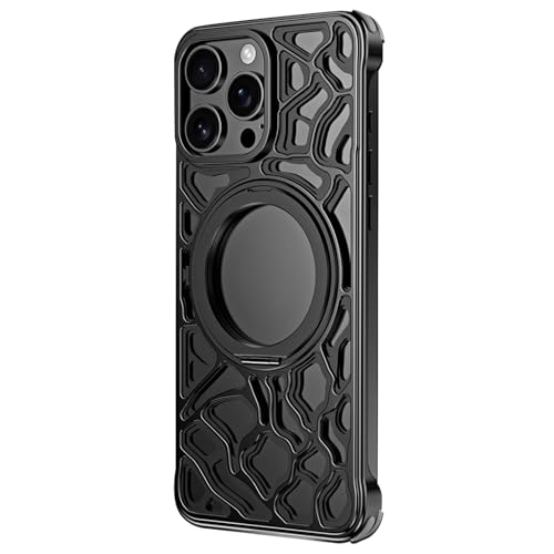 ZGFOZJGC Hülle für iPhone 16 Pro Max/16 Pro/16 Plus/16, magnetische Handyhülle aus Aluminiumlegierung mit drehbarer Halterung und Wärmeableitungsabdeckung (Schwarz, 16 Pro Max) von ZGFOZJGC