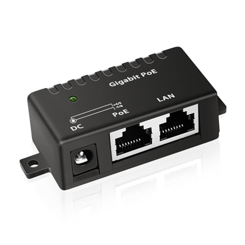 ZHANGQING GPOE-1-WM Gigabit PoE Injector 1-Port for IEEE 802.3af Passive PoE, 12~56V Power Input Range, Max Output Up to 30W, 10/100/1000 Mbps Data, Mode B 4/5 (+) 7/8 (-), Power Supply Not Included von ZHANGQING