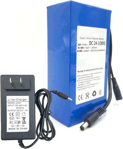DC 24 V Lithium-Polymer-Akku, Li-Ion-Akku, 10800 mAh, große Kapazität, wiederaufladbarer Akku, passend für LED-Streifen, Bergmannslampen, Modellflugzeuge, elektrisches Spielzeug mit Ladegerät von ZHANGshouf