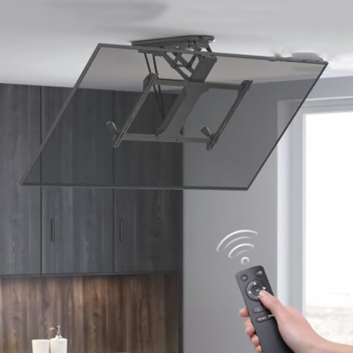 ZHANQUAND Motorisierte TV-Halterung – verstellbare Decken-TV-Halterung, 0–75 ° nach unten klappbar, ± 90 ° links/rechts drehbar, elektrischer TV-Heber, TV-Wandhalterungen und neigbare Halterungen von ZHANQUAND