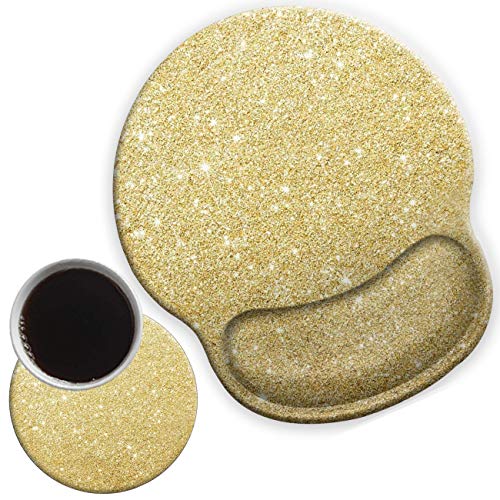 Ergonomisches Mauspad mit Gel-Handgelenkstütze für Zuhause und Büro, effizientes Arbeiten, rutschfestes, komfortables Mauspad für einfaches Tippen, Schmerzlinderung, Gold-Glitzer von ZHEERIY