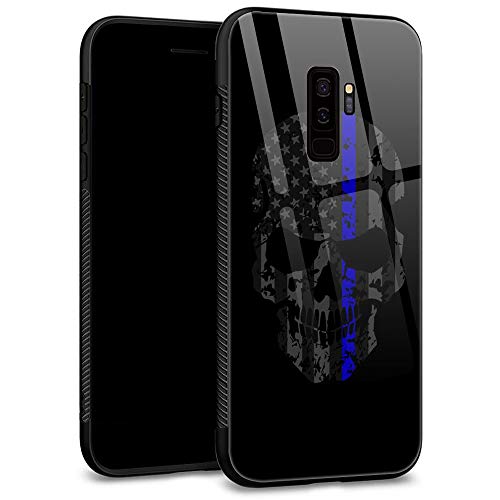 Kompatibel mit Samsung Galaxy S9 Hüllen aus gehärtetem Glas, Rückseite mit coolem Muster, entworfen mit weichem TPU-Bumper, S9 Plus, Black Skull Flag von ZHEGAILIAN