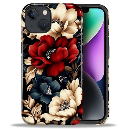 ZHEGAILIAN 2-in-1-Hybrid-Schutzhülle für iPhone 13, iPhone 14, stoßfeste Hartschale + weiches Silikon, rutschfester Griff und Fallschutz, Schwarz / Rot von ZHEGAILIAN