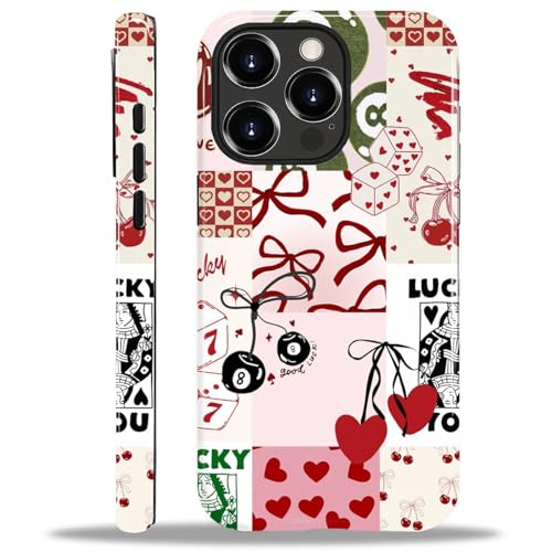 ZHEGAILIAN 2 in 1 Hybrid-Schutzhülle für iPhone 15 Pro | Stoßfestes Silikon + harte PC-Schutzhülle mit stylischem Musterdesign langlebiger Fallschutz – Retro Collage 8 Ball Cherry von ZHEGAILIAN