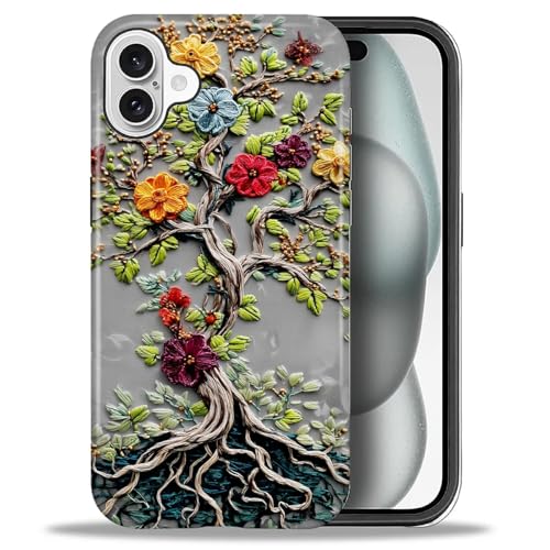 ZHEGAILIAN 2-in-1-Hybrid-Schutzhülle für iPhone 16 Plus, stoßfeste Hartschale + weiches Silikon, rutschfester Griff und Fallschutz, Baum des Lebens von ZHEGAILIAN