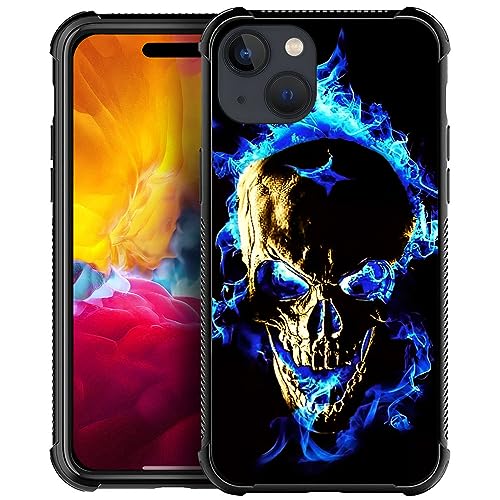 ZHEGAILIAN Schutzhülle für iPhone 14, blauer Totenkopf für iPhone 14, für Herren und Jungen, Fallschutz, cooles Muster mit weichem TPU-Stoßfänger für Apple iPhone 14, 15,5 cm, blauer Totenkopf von ZHEGAILIAN