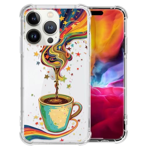 ZHEGAILIAN Schutzhülle für iPhone 15 Pro Max, Motiv: Coffee Universe für iPhone 15 Pro Max, für Damen und Mädchen, transparent mit Muster-Designs, schlank, flexibel, weiche TPU-Gummi-Schutzhülle für von ZHEGAILIAN