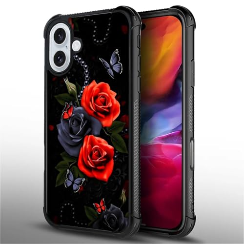 ZHEGAILIAN Schutzhülle für iPhone 16, militärischer Schutz, rundum stoßfeste Ecken, kratzfeste Handyhülle für iPhone 16, Schmetterlings-Rote Rose ZHEGAILIAN Schutzhülle für iPhone 16, militärischer Schutz, rundum stoßfeste Ecken, kratzfeste Handyhülle für iPhone 16, Schmetterlings-Rote Rose von ZHEGAILIAN