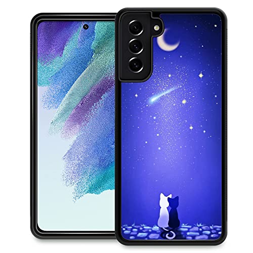 ZHEGAILIAN Schutzhülle kompatibel mit Samsung Galaxy S22, Blue Moon Cat Galaxy S22 Hüllen für Mädchen, rutschfest, weich, TPU, stoßfest, kompatibel mit Samsung Galaxy S22 15,5 cm (6,1 Zoll) von ZHEGAILIAN