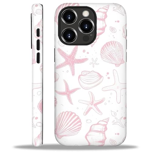 ZHEGAILIAN Schutzhülle kompatibel mit iPhone 16 Pro, matte gemischte, doppellagige Hartschale + weiches Silikon, TPU, stoßfest, niedliche hellrosa Muscheln von ZHEGAILIAN