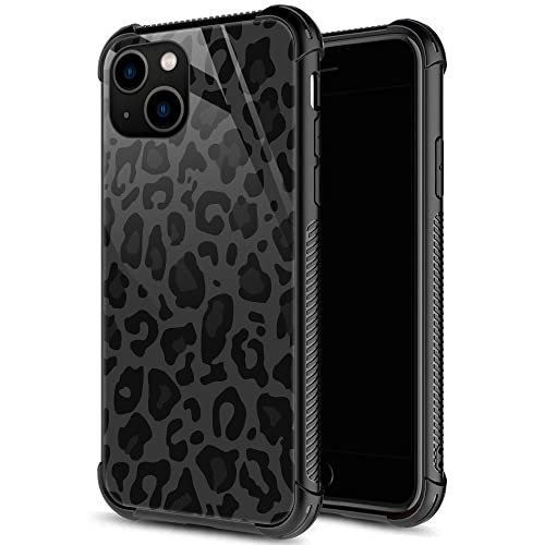 iPhone 13 Mini Hülle, Schwarz und Grau Leopard iPhone 13 Mini Hüllen für Frauen Mädchen, Muster Design Stoßfest Anti-Kratzer Bio-Glas Hülle für Apple iPhone 13 Mini 5,4 Zoll von ZHEGAILIAN