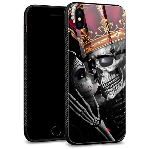 iPhone XS Hülle, iPhone X Hüllen, gehärtetes Glas, Rückschale, Cooles Muster, entworfen mit weichem TPU-Stoßfänger, modisch für Jungen und Herren, Apple iPhone X/XS Hüllen, Skull Romance von ZHEGAILIAN