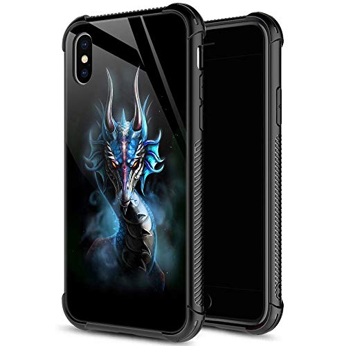 iPhone Xs , Hülle Persönlichkeit Kreatives Muster Space Black Hole Astronaut Dunk Panzerglas Rückseite Stoßfest Bumper Herren Jungen Cool – Space Dunk, iPhone X/XS, Blauer Drache von ZHEGAILIAN