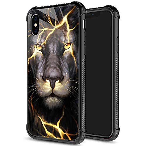 iPhone Xs , Hülle Persönlichkeit Kreatives Muster Space Black Hole Astronaut Dunk Panzerglas Rückseite Stoßfest Bumper Herren Jungen Cool – Space Dunk, iPhone X/XS, Magma Lion von ZHEGAILIAN