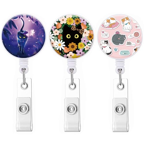 Ausweishalter, einziehbarer Ausweishalter mit drehbarem Gürtelclip, Namensschild-Clips, Schlüsselanhänger für Büroangestellte, Arzt, Krankenschwester, Mitarbeiter (3P süße Katze) von ZHENBAOLAI