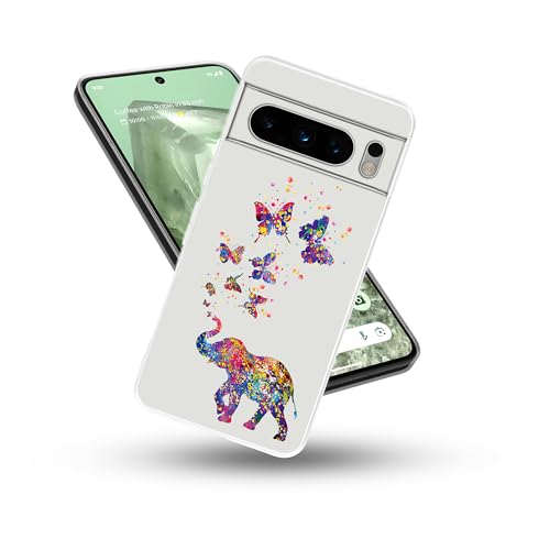 Kompatibel mit Google Pixel 8 Pro Hülle, bunter Schmetterling, niedlicher Elefant, flexibles Silikon, stoßfest, transparent, für Damen und Herren Kompatibel mit Google Pixel 8 Pro Hülle, bunter Schmetterling, niedlicher Elefant, flexibles Silikon, stoßfest, transparent, für Damen und Herren von ZHEPAITAO