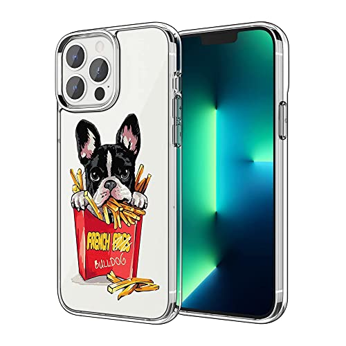 ZHEPAITAO Kompatibel mit iPhone 14 Pro Max Hülle Lustige Französische Bulldogge mit Pommes Frites Lustiges Tier Klar Slim Schutzhülle Handyhülle von ZHEPAITAO