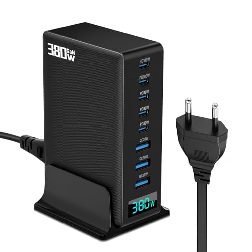 380W USB C Ladegerät Mehrfach,GaN III 8 Ports Schnellladegerät Ladestation mit 5 USB-C und 3 USB-A Charger PD PPS 100W Laptop Ladegerät Adapter für MacBook Pro/Air,iPad Pro/Air,Sumsung von ZHITING