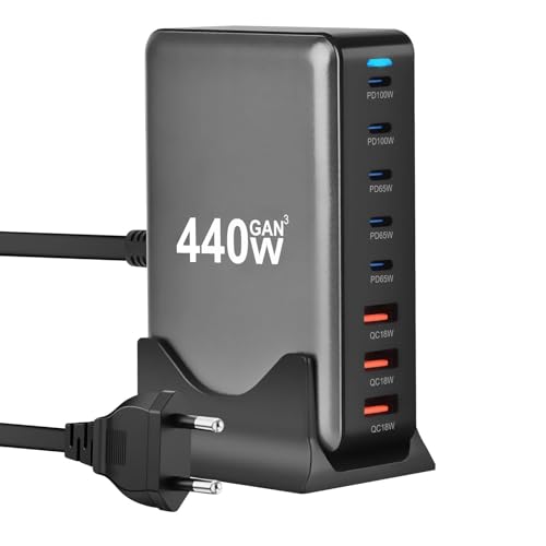 440W USB C Ladegerät Mehrfach, 8 Ports USB Schnellladegerät USB Ladestation mit 5 USB-C und 3 USB-A Charger PD PPS 100W USB C Netzteil für MacBook Pro/Air,iPad Pro/Air,Sumsung von ZHITING