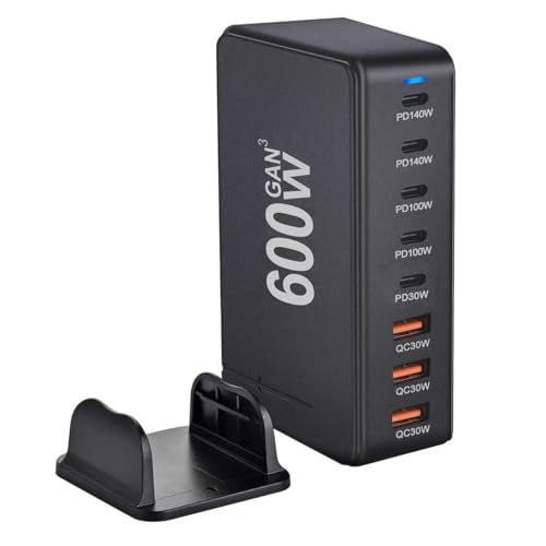 600W USB C Ladegerät Mehrfach,8 Ports Schnellladegerät Ladestation mit 5 USB-C und 3 USB-A Charger PD PPS 140W Netzteil für MacBook Pro/Air,iPad Pro/Air,Sumsung von ZHITING