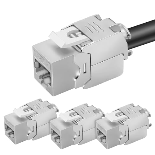 4x CAT 7 Keystone RJ45 Modul Buchse LAN Kabel 10 Gbit/s bis 1000 MHz AWG 22-24 werkzeuglos LSA vollgeschirmt STP Einbaubuchse RJ45 Buchse Schneidklemme für Patchpanel und Netzwerkdose von ZHITING