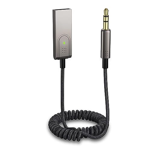 ZHITING Bluetooth Adapter Auto Aux,Aux Bluetooth 5.1 Empfänger mit Mikrofon, Bluetooth Adapter Auto für Musik Freisprechenanrufen,kompatibel mit Auto Audio System, Speaker, Amplifier, Smartphone, PC von ZHITING