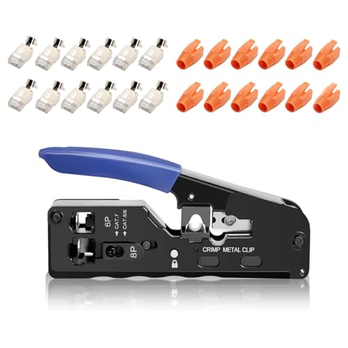ZHITING Crimpzange Netzwerkstecker Set,Crimpzange rj45 mit 12*Cat 7 Cat6A Lan Stecker, netzwerk werkzeug set für RJ45 Stecker Cat7 Cat6A Cat5 Cat5e Cat6 Netzwerkstecker von ZHITING