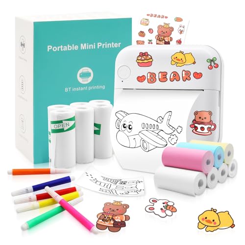 ZHITING Mini Drucker, Fotodrucker für Smartphone, Bluetooth Label Printer mit 13 * Thermodruckpapier und 5 * Aquarellstifte, für Lernen, Studiennotizen, Anatomische Diagramme, Fotos ZHITING Mini Drucker, Fotodrucker für Smartphone, Bluetooth Label Printer mit 13 * Thermodruckpapier und 5 * Aquarellstifte, für Lernen, Studiennotizen, Anatomische Diagramme, Fotos von ZHITING