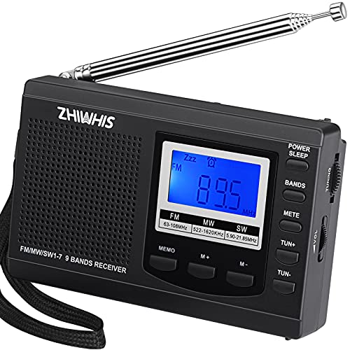 Tragbares Radio, ZHIWHIS AM FM Kurzwellen-Radios mit bestem Empfang, batteriebetriebenes Uhrenradio mit Voreinstellungsfunktion, Wecker Digital-Tuner mit Schlaf-Timer von ZHIWHIS