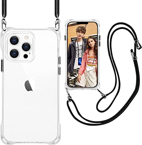 Kompatibel mit iPhone 14 Pro Hüllen Stoßfest Gurt Schultergurt Crossbody TPU Handyhülle Verstellbar Hals Lanyard Schutz Handyhülle - Klar von ZHIYIWU