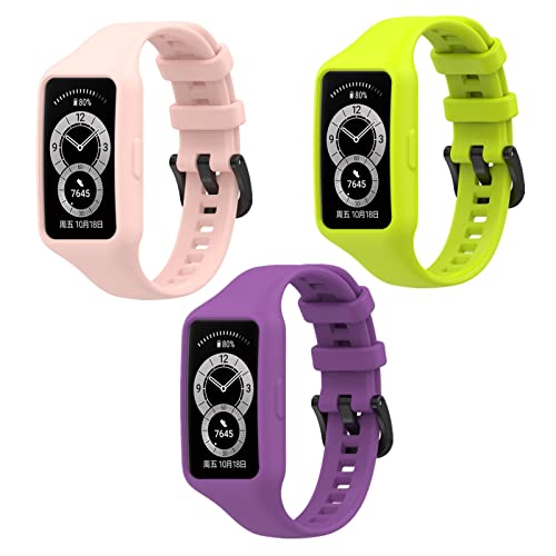 3 Stück Sport Armband für Huawei Band 6 / Huawei Band 7 Armband, Huawei Band 6 / Huawei Band 7 Weiche Silikon Armbänder Sport Ersatzband Kompatible für Huawei Band 6 / Huawei Band 7 Armband (G) von ZHIYONG