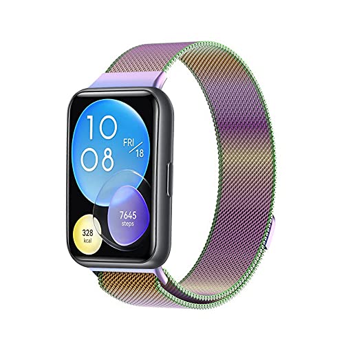 Gradient Armband Kompatibel mit Huawei Watch Fit 2 New Armband, Huawei Watch Fit 2 New Armband Gradient Metal Mesh Edelstahl Damen Herren Armband mit Gradient Magnet für Huawei Watch Fit 2 New (K) von ZHIYONG