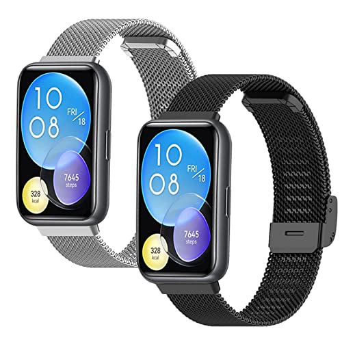 ZHIYONG 2 Stück Ersatzarmband für Huawei Watch Fit 2 New Armband für Damen/Herren, Ersatz Edelstahl Metall Armband Kompatibel mit Huawei Watch Fit 2 New (G) von ZHIYONG