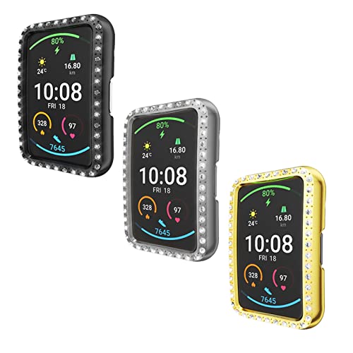 ZHIYONG 3 Stück Hülle für Huawei Watch Fit Schutzhülle, Strass Glitzer Diamant Harter PC Schutzrahmen Stoßfest Kratzfest Schutzhülle Kompatibel mit Huawei Watch Fit Hülle (3PCS-B) von ZHIYONG