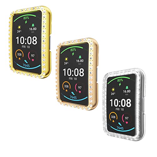 ZHIYONG 3 Stück Hülle für Huawei Watch Fit Schutzhülle, Strass Glitzer Diamant Harter PC Schutzrahmen Stoßfest Kratzfest Schutzhülle Kompatibel mit Huawei Watch Fit Hülle (3PCS-D) von ZHIYONG