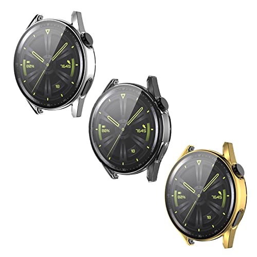 ZHIYONG 3 Stück Hülle für Huawei Watch GT3 42mm/46mm Schutzhülle Weich Silikonhülle Abdeckung Stoßfest Schutz Tasche Kompatibel mit Huawei Watch GT3 42mm/46mm (3PCS-E,46MM) von ZHIYONG