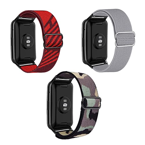 ZHIYONG 3 Stück Nylon Armband für Huawei Watch Fit 2 New Armband, Nylon Geflochten Einstellbar Elastisch Dehnbarer Ersatz Sport Armband Kompatibel mit Huawei Watch Fit 2 New (I) von ZHIYONG