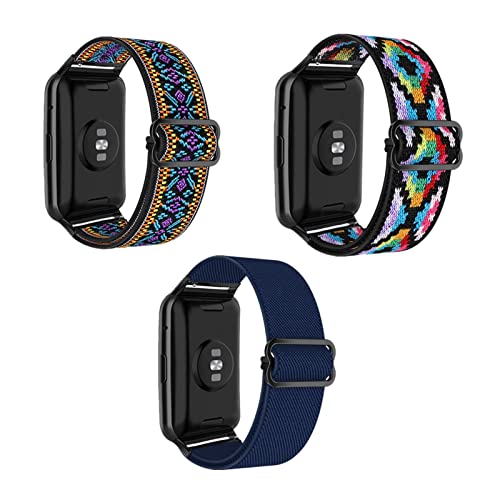 ZHIYONG 3 Stück Nylon Armband für Huawei Watch Fit 2 New, Geflochten Einstellbar Elastisch Dehnbarer Ersatz Sport Kompatibel mit Huawei Watch Fit 2 New (K) von ZHIYONG