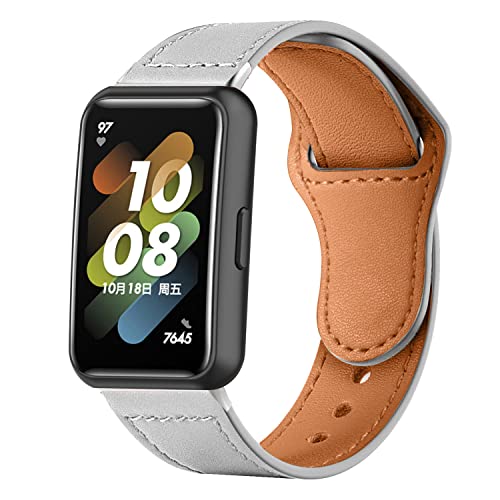 ZHIYONG Lederarmband für Huawei Band 7 Armband, Leder Ersatzarmband, Huawei Band 7 Mehrfache Farben Slim Leather Ersatzband Kompatibel mit Armband Huawei Band 7 (Weiß) von ZHIYONG