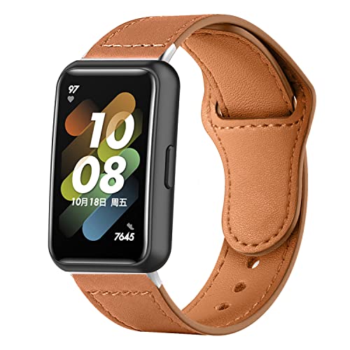 ZHIYONG Lederarmband für Huawei Band 7 Armband, Leder Ersatzarmband, Huawei Band 7 Mehrfache Farben Slim Leather Ersatzband Kompatibel mit Armband Huawei Band 7 (braun) von ZHIYONG